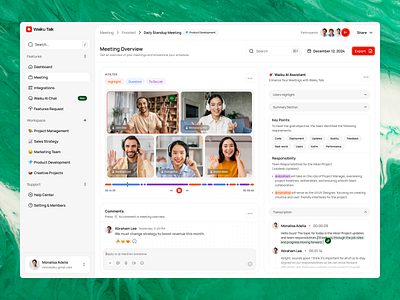 Waiku Talk - AI Meeting Dashboard ai dashboard lightmode meeting red resume summary ui