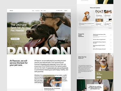 Pawcon - Pet Care Landing Page Design cat clean dog grooming health hero landing page modern paw pet pet care pet services petcare petshop training veterinarian web web design website wellness