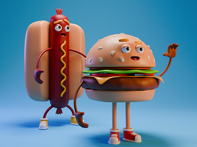 Burger & HotDog 3d character characterdesign design drawing illstration illustration