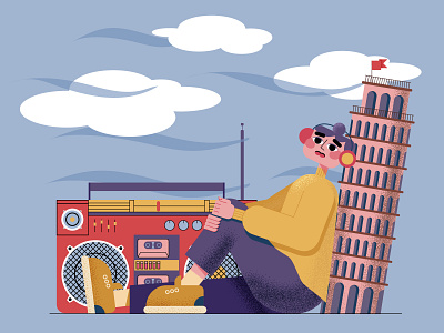 Leaning tower of Pisa illustration music vector