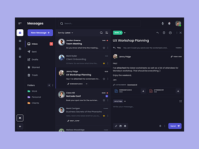 Email Dashboard (Dark) app appdesign darktheme dashboard emailapp messagingapp productdesign uidesign uxdesign webdesign