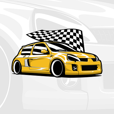 Renault Clio V6 Illustration art automobile automotive car car art car drawing clio design drawing illustrated illustration logo renault sports car v6 vector yellow