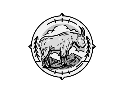 Mountain Goat animal clouds compass drawing furry animal goat graphic design horns illustration mountain goat mountains pine tree trees vector design vector drawing vector illustration