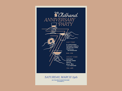 Oldhand Coffee 7th Anniversary Party poster 7 coffee event hands illustration inky invite numbers party poster poster design poster illustration typography wine