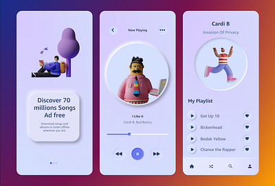 Music App 3d animation colorful design graphic design illustration music templates ui web design