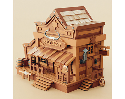Lowpoly Wild West Sheriff Office stylized western wild west