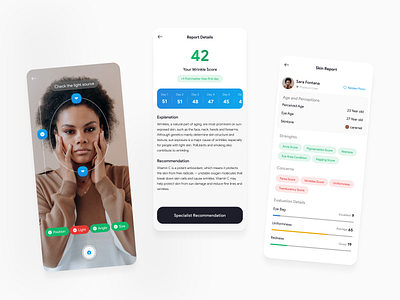 Skin Care App UI ai app application blue design detector light minimal skin beauty skin metrics skincare ui user interface ux visual design