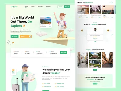 Travier - Travel Landing Page ✈️ adventure agency booking app destination explore flight app homepage travel travel agency travel app travel booking travel dashboard travel landing page travelling trip ui uiux vacation web design website