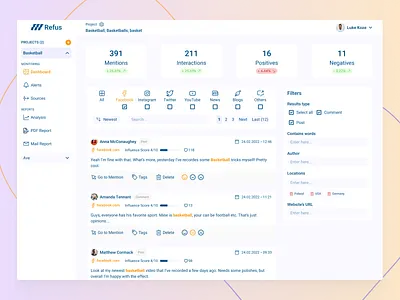 Social Media Monitoring Tool case study concept dashboard design monitoring social media ui web