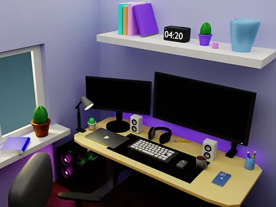 3D Work From Home Setup 3d blender room blender setup blender3d design gaming gaming setup graphic design home office illustration setup work room