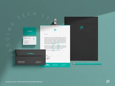 Padding Technologies Stationery Design branding design graphic design logo logotype photoshop stationery teal tech wordmark