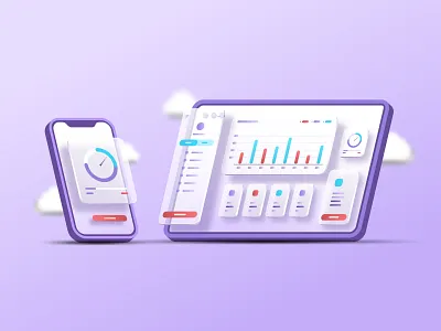 Web and mobile data analysis 3d vector illustration 3d analysis data illustration interface mobile seo vector web