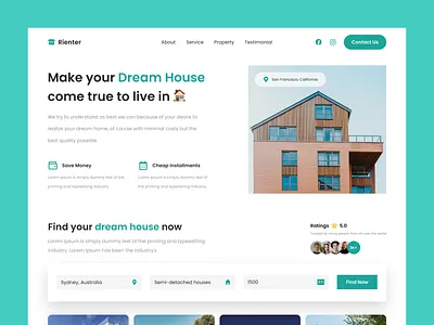 Rienter - Real Estate Agency Web apartment building clean home homepage house landing page properties property real estate agency real estate design real estate website uidesign ux web webdesign website design