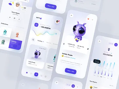 NFTIO Marketplace | Light Version - Mobile App app bitcoin card chart crypto cryptoart ethereum finance fintech ios light marketplace mobile mobile design nft nftart token trading ui wallet