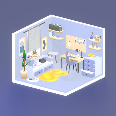 Lavender Room 3d blender illustration low poly stylized