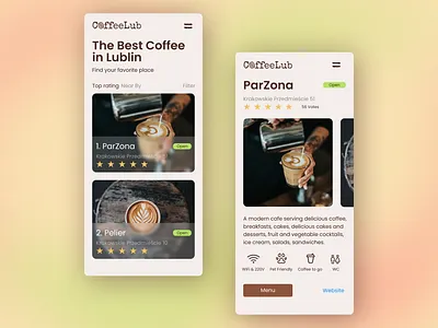 CoffeeLub - Cafe Finder Mobile Page cafe coffee concept figma finder lublin mobile design mobile page mobile web design nearby ui ux ui ux ui design web design
