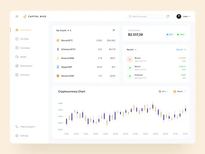 Capital Bird - Cryptocurrency Market Dashboard animation bitcoin crypto ui ux web design