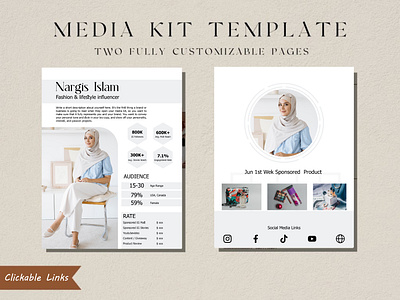Media Kit | Rate Card | Speaker Sheet | Template | Influencer 2 page advertising blogging artist female blog resume sheet blogger celebrity youtuber clicable links collaboration sponsored company digital brand famine instagram influencer lifestyle fashion micro model brand business press kit blog product portfolio tiktok