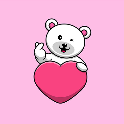 Cute Polar Bear With Love Heart style