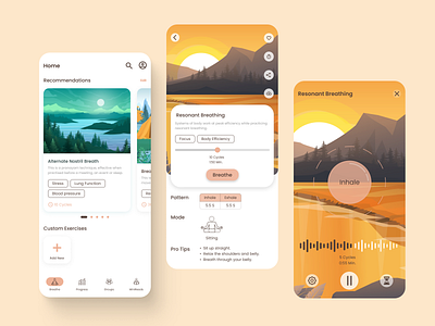 Breathe Fit - Breathing Exercises App app breathing cards design mindfulness mobile app nature ui user experience user interface ux wellness