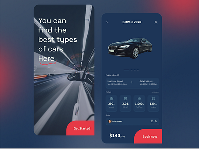 Rent a car Mobile design airport app bmw book car cart clean dark design feature mobile app design rent renter shop start taksi type ui ui design ux