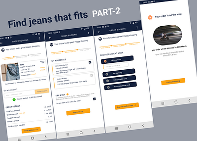 Idea which helps you find jeans that fits PART-2 address app blue cart checkout grey mobile orange payment shopping ui ux yellow