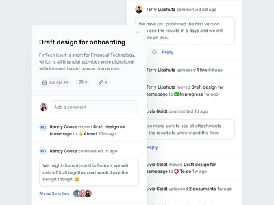 Timeline events activies calendar card clean collaboration comment daily task event events manager notification product productivity progression saas schedule team timeline ui ux