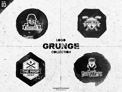 Grunge logo collection - Vol.03 badge betting branding collection design gambling graphic design grunge hockey illustration logo logotype mascot design podcast portfolio shop sport texture typography vector
