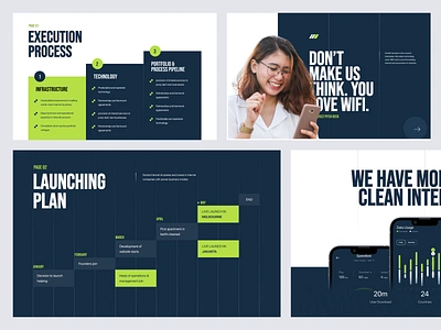 Internet Provider - Pitch Deck app brand branding cover dark deck graphic design green internet internet service launching pitch deck plan presentation progress provider service template