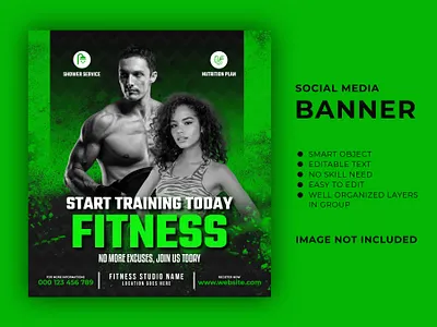 Gym Fitness Social Media Banner Template banner design banners facebook post fitness gym gym banner gym post design gym poster instagram banner instagram post instagram storeis poster social media banner web banner