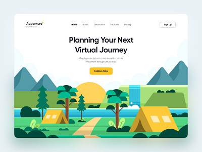 🌲 Adpentur – Virtual Adventure Hero fun hero hero app hero section hero ui hero web illustration illustration web landing page ui design vibrate webiste