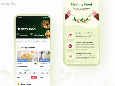 Healthy on the Zomato app 3d animation fitness food healthy launch menu online order prateek ui ux zomato