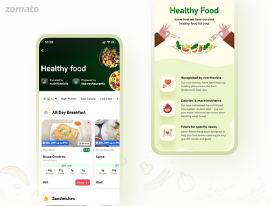 Healthy on the Zomato app 3d animation fitness food healthy launch menu online order prateek ui ux zomato