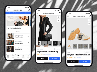 Homepage and Product Page - iOS Mobile App app bags clothes e commerce fashion home ios mobile order payment product shoes store
