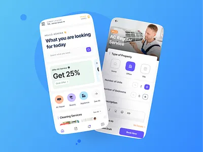 Home Service App app concept minimal app design mobile repairing service booking ui design