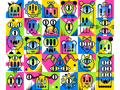 Colorful Monsters Geometric Pattern by Zivile Zickute on Dribbble