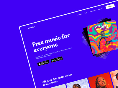 Huba - Online Music Streaming - Landing Page album branding design designer figma landing music music download music streaming playlist songs streaming ui ux web xd design