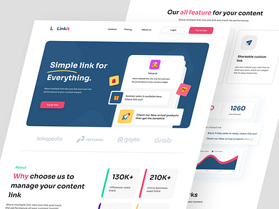 linkit - Link Manager Landing Page clean design landing page link link management link manager social media link tools ui