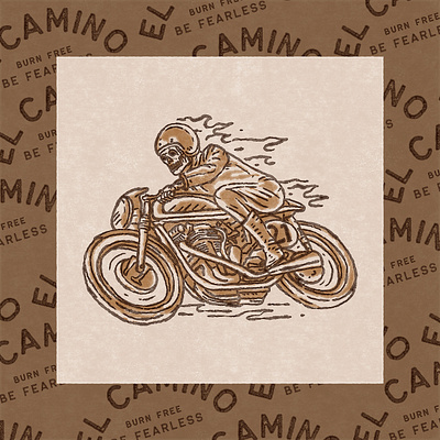 El Camino - Be Fearless badge badge design branding caferacer design graphic design hand drawing handdrawn illustration logo motorcycle pattern retro skull vector vintage vintage bike