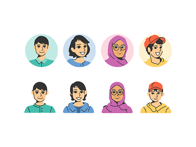Character Design for Avatar avatar avatar icons character character design daughter design face faces family father hijab icon illustration mother portrait profile profile picture son vector