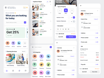 Home Service App UI Kit- DoorHub app app design app ui design beauty app booking app creative design home service app mobile app mockup saloon app service app ui ui design webdesign