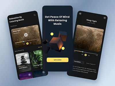 Sokin - Headspace Design App dark mode design app mobile dribbbble headspace listening mobile music product design relaxation ui uidesigner uiux