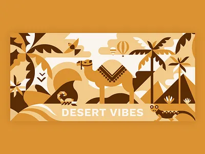 Desert Vibes africa animal camel card desert design egypt flat geometric heat illustration landscape lizard nature palm pyramids safari sand scorpion vector