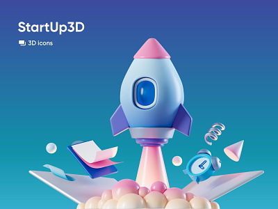 Start up 3D illustrations 3d blender business icon illustration kit8 lounch png rocket start up