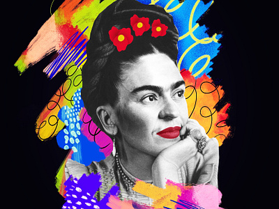 Frida Kahlo portrait illustration art collage frida frida khalo hand drawn illustration painter photo colage pop art portrait