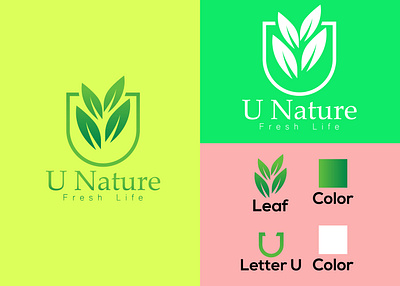 U Nature 3d animation branding creative logo design drop logo graphic design illustration leaf logo logo motion graphics natural logo ui vector