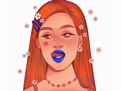 Redhead art blue branding design drawing flowers girl graphic design hair illustration illustrations leaves portrait redhead