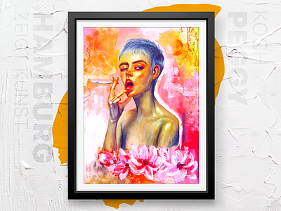 Smokin' Hot abstract acrylic art artwork drawing flowers orange painting pastel pink portrait woman yellow