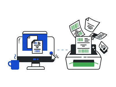 Download / Print branding computer design flat design icon illustration inkscape monitor printer printing ui vector