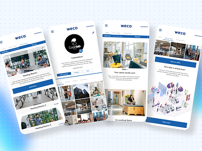 Weco Solution Co-working Space clean co working space illustration minimal mobile app design modern personal working space product design smart solution uiux user experience user interaction user interface
